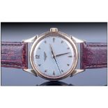 Longines Gents 9ct Gold Cased Wristwatch, circa 1960's. Manual wind, silver dial, gold markers,