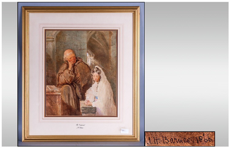 Joseph H Barnes 19th Century, The Confessional Watercolour 16.25x13.5'' Signed & dated 1866. - Image 5 of 5