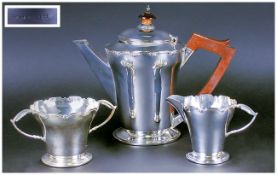 Art Deco Silver 3 Piece Tea Service. Hallmark Birmingham 1933. Makers Mark  - E.W.H. Teapot 8.25