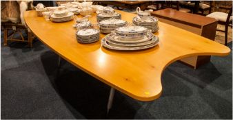 Large Contemporary Board/Dining Table, Large Shaped Top. Metal Framed Base. Top 101'' in length.