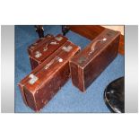 Collection Of Early 20thC Brown Leather Suitcases, Largest 26x13x6½ Inches Together With A Small Non