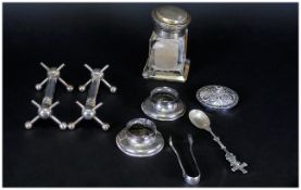 Edwardian Silver Plated Knife Rests, together with a small collection of scrap silver.