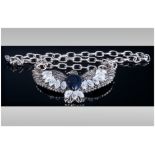 Blue Sandstone and White Crystal Eagle Bib Necklace, a pear cut cabochon blue sandstone, also called