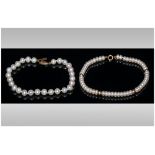 Ladies Fine Cultured Pearl Bracelets, with 18ct Gold Clasps. Marked 750. ( 2 ) In Total. Each 7