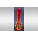 Murano Amber and Red Tall Art Studio Glass Vase. c.1970's. Stands 14.5 Inches High, Excellent