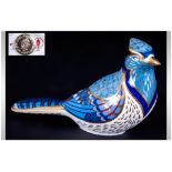 Royal Crown Derby Paperweight 'Blue Jay' Date 1999. Gold stopper, 4'' in height. 1st quality &