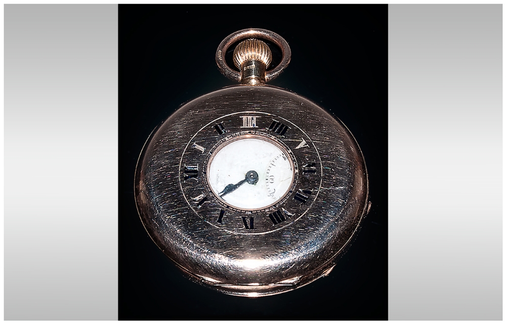 A 9ct Gold Cased Demi - Hunter Top Wind Pocket Watch. Hallmark London 1920. 98.1 grams. Excellent - Image 2 of 5