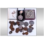 Mixed Lot Of Oddments Comprising Low Value Coins, Silver Chain, Ladies Fob Watch, Silver Fob Etc.