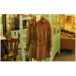 Ladies Three Quarter Length Fitted Mid Brown Mink Coat, Fully lined,. Collar With revers. Hook &