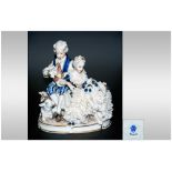 Unter Weiss Bach Lace Group Figure ' A Young Couple ' In 18th Century Costume and Playing a