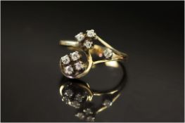 Diamond Cluster Ring, Set With A Cluster Of Round Brilliant Cut Diamonds, Stylised Flower Setting,