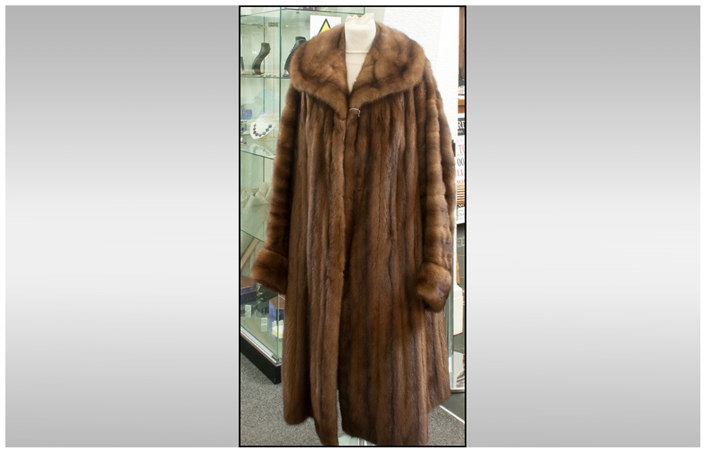 Dark Golden Blonde Shadow Stripe Full Length Luxurious Mink Coat, self-lined shawl collar, - Image 2 of 5