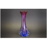 Superb Clear Blue & Purple Murano Vintage Vase, 10'' in height..