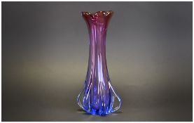Superb Clear Blue & Purple Murano Vintage Vase, 10'' in height..
