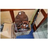 Miscellaneous Box Of Wooden Items To Include Anglo Indian Tray, African Type Bowl & Cover With