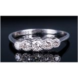 Antique - Ladies 18ct White Gold Set - Five Stone Diamond Ring, The Cushion Cut Diamond of Good