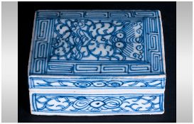 Chinese Qing Dynasty - Period Lidded Blue and White Trinket Box, The Box has an Inscription Scored