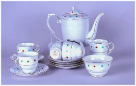 Royal Stafford Coffee Pot Set, Polka Dot Pattern, Comprising Coffee Pot, Milk Jug, Sugar Bowl and