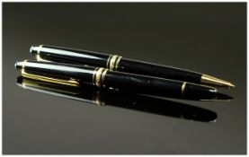 Mont Blanc A Ball Point Pen & Fountain Pen Both With Gilt Fittings, Both With Serial Numbers To