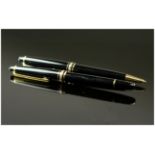 Mont Blanc A Ball Point Pen & Fountain Pen Both With Gilt Fittings, Both With Serial Numbers To