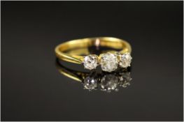 18ct Gold Diamond Ring, Set With 3 Old Cut Diamonds, Fully Hallmarked, Ring Size Q, Estimated