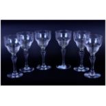 Set of Six Elegant Wine Glasses with baluster stems and ribbed centre detail. 7 inches in height.