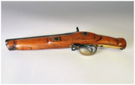19thC Military Issue Cut Down And Adapted Rifle/Pistol, Steel Barrel, Wooden Stock With Brass