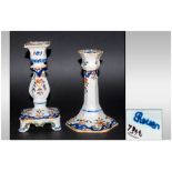 Two French Faience Candlesticks 7.5 inches in height.