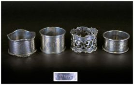 A Small Collection of Antique Silver Assorted Napkin Holders. ( 4 ) In Total. All Fully