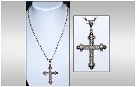 A Large 9ct Gold and Diamond Cross Fitted to a Good Quality 9ct Gold Belcher Chain. Weight 25.1