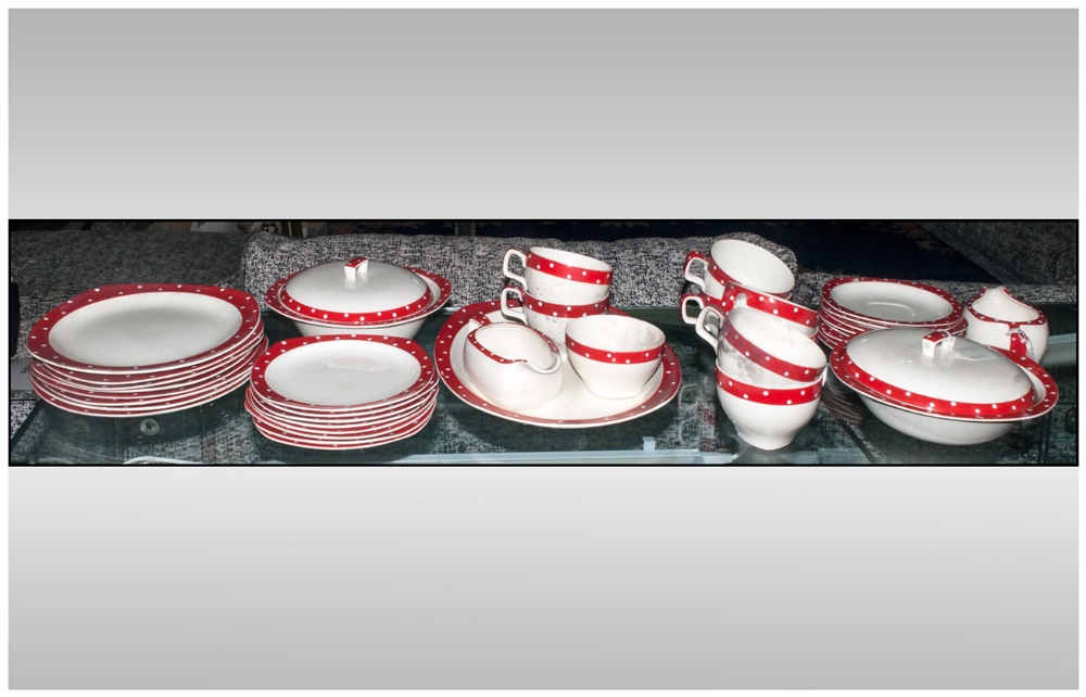 Midwinter Red Domino Pattern 40 Piece Dinner/Tea Service Stylecraft Shape. 1950's designer by Jessie - Image 2 of 5