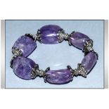 Amethyst Large Bead Bracelet, smooth, ovoid, large amethysts with decorative bead ends and small