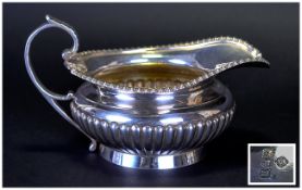 C F H & Co Edwardian Silver Quality Cream Jug, with Fluted Body and Beaded Border. Hallmark London