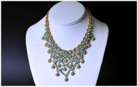 Antique And Impressive Piece of Costume Jewellery In The Form of a Turquoise Set Gold Coloured Weave