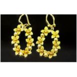 Pair Of Ladies 15ct Gold Earrings, Of Floral Reticulated Design, Realistically Modelled.