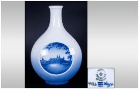 Copenhagen Moon Shaped Vase, Decorated in underglazed blue of Fredericks Bore Castle, Marked To