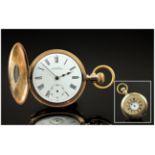 Waltham 10ct Gold Plate Pocket Watch, Full Hunter With Acrylic Window Surrounded By Roman