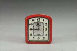 Gilbert Rare Art Deco Red Painted Metal Clock with Deco Silvered Dial. c.1930. Gilbert Factory