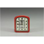 Gilbert Rare Art Deco Red Painted Metal Clock with Deco Silvered Dial. c.1930. Gilbert Factory