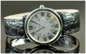 Cartier Gents Ronde Solo Steel Cased Wristwatch model number 67 00 255 with a silver Roman Numeral