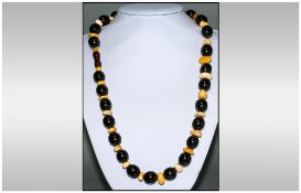 Antique - Quality Natural Amber Bead Necklace with Butterscotch Coloured Spacers. Length 26