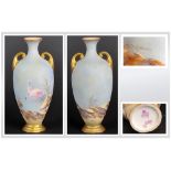 Royal Worcester Small Ovoid Vase, hand painted and signed G. Johnson, with a pair of flamingos