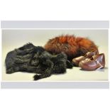 Collection Of Fur Items Including stole & hat. Together with a pair of clogs.