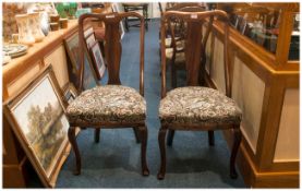 Pair Of Early 20th Century Mahogany Dining Chairs, Floral Upholstered Sheets
