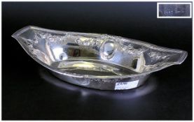 German Art Nouveau Carl Wurm Silver Oval Serving Bowl, Impressed Rose Design, Fully Hallmarked 800