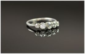 Platinum Diamond Ring Set With 5 Graduating Round Old Cut Diamonds, Estimated Diamond Weight .70ct