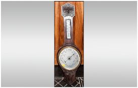 Oak Cased Barometer, 1930's Aneroid, Round Steel Dial.