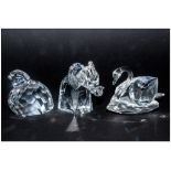 Swarovski Crystal Figures, 3 in total, 1. Swan, Large. Designer Max Schreck, Number 7633 NR 063 000,