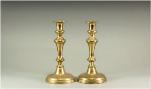 A 19th Century Pair of Brass Candlesticks. c.1840;s. Each Stands 9 Inches High.
