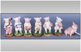 Reproduction Porcelain Pig Band Figures, (6) together with Anysley 'Piglet' figure.